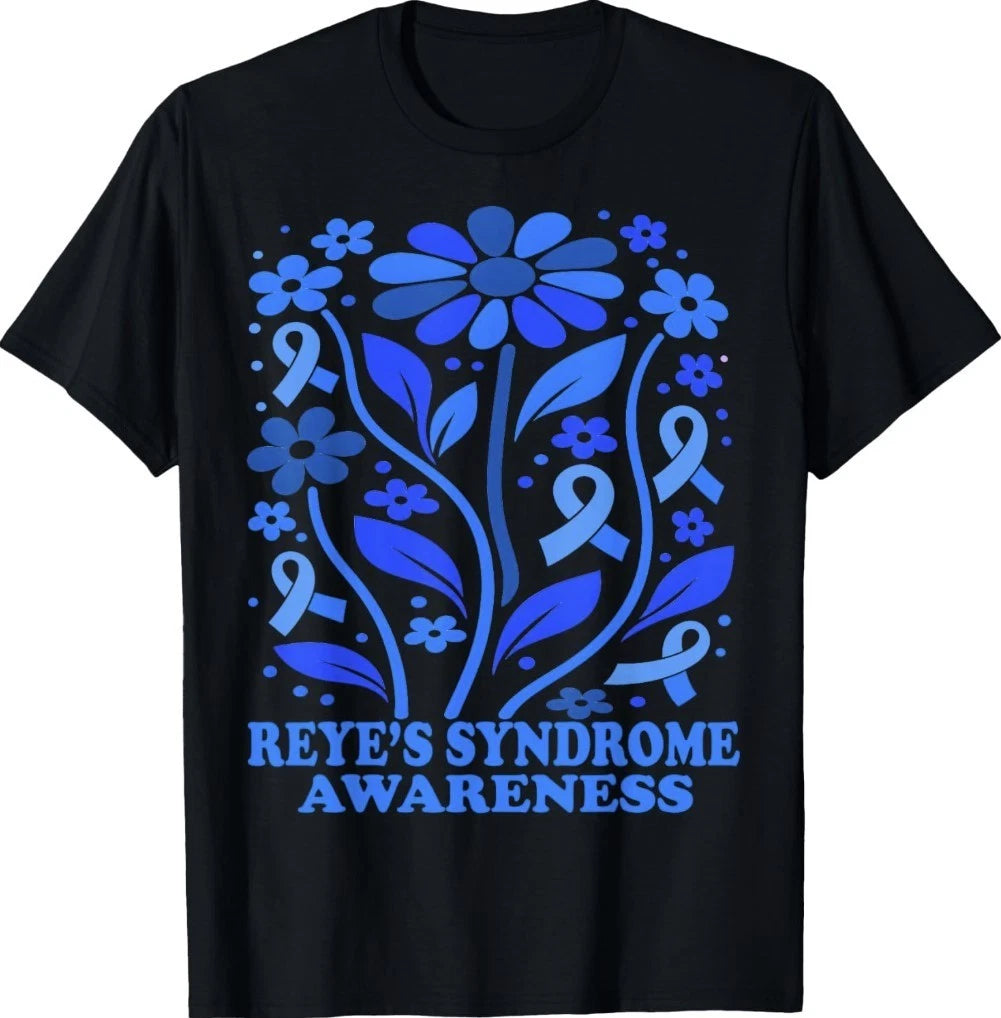 Reye's Syndrome Ribbon Blue Awareness Flowers Warrior T-Shirt