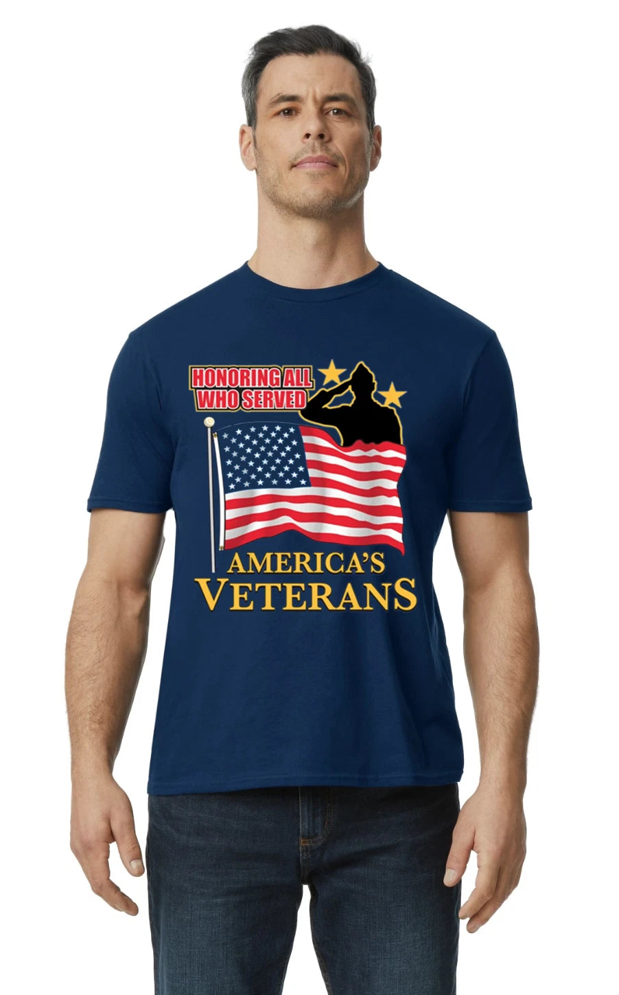 Veteran Shirt Honor all who served American Flag Patriotic  Gift Blue T-Shirt