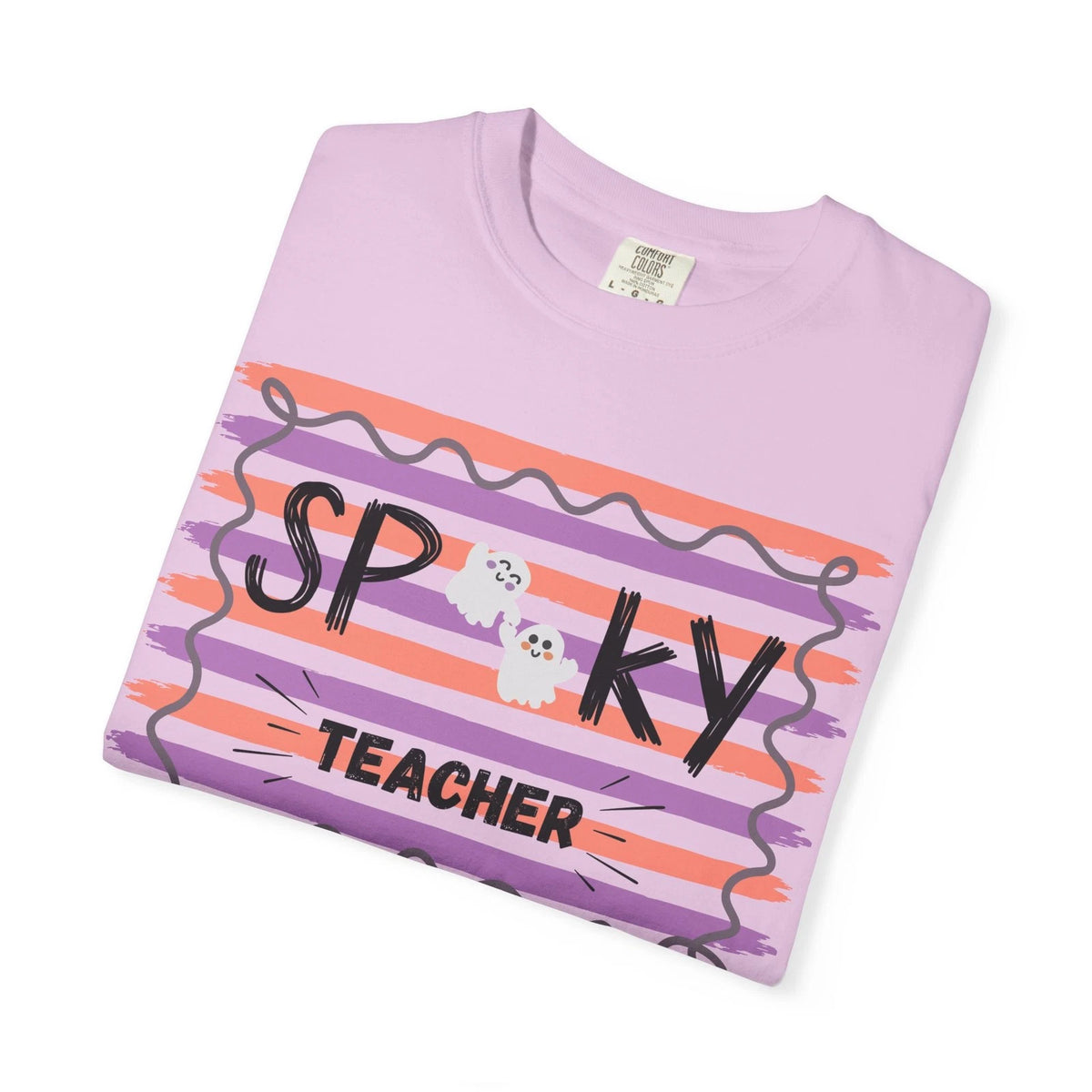 Comfort Colors Spooky Teacher T-shirt | Halloween Striped Chalkboard Design