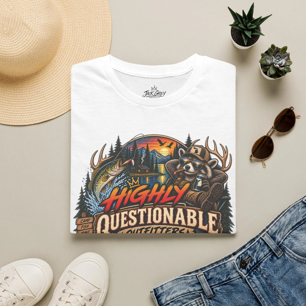 Highly Questionable Outfitters raccoon deer hunting graphic T-Shirt