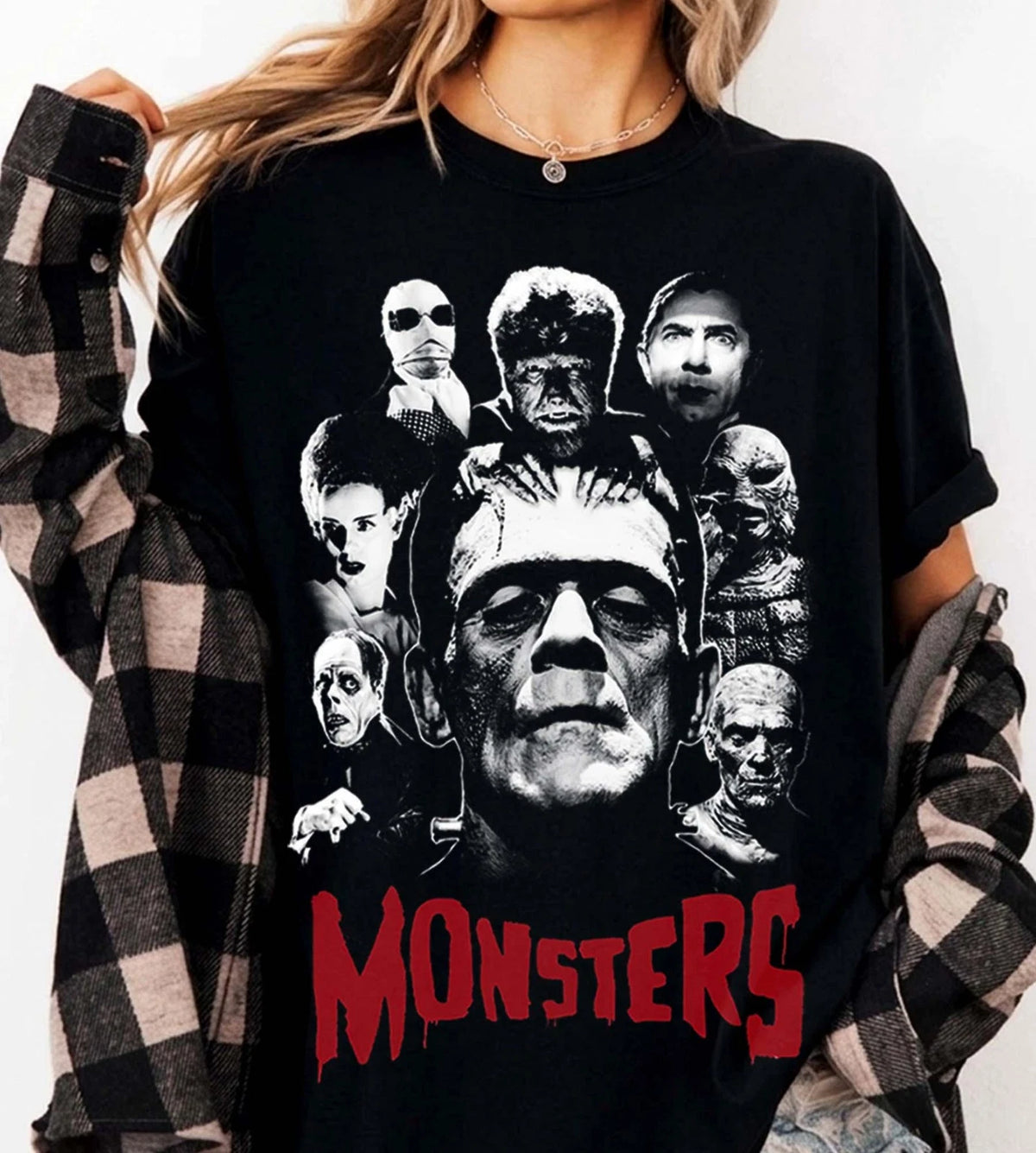 Retro Halloween Monster Frankenstein Dracula Werewolf Bubblegum Shirt
