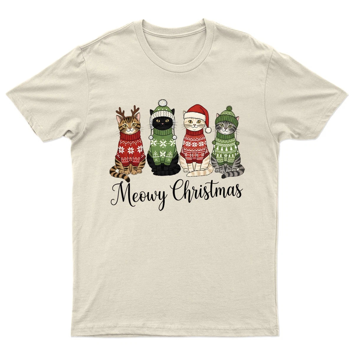 Meowy Christmas Cats Holiday T-Shirt Unisex Gift Retro Funny Womens Vintage