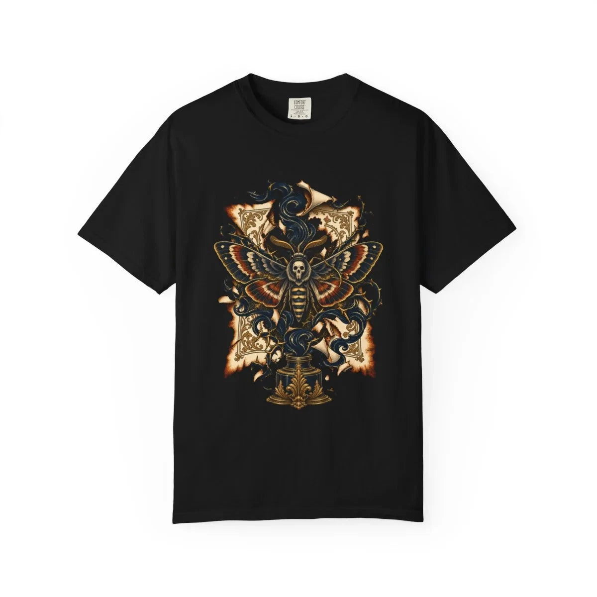 Inkwing Moth Gilded Ink Graphic T-Shirt Black Front Print Comfort Colors 1717