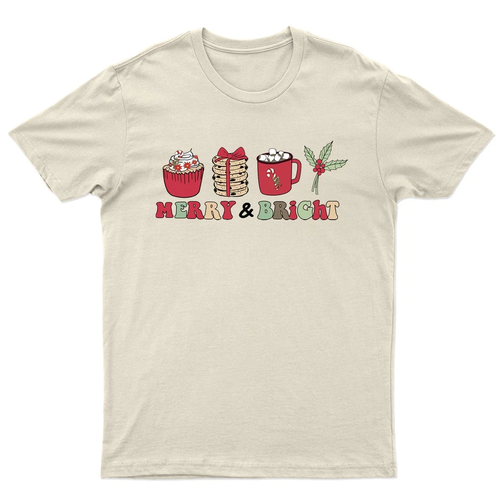 Merry And Bright Christmas T-Shirt Unisex Retro Seasonal Funny Xmas Santa -k