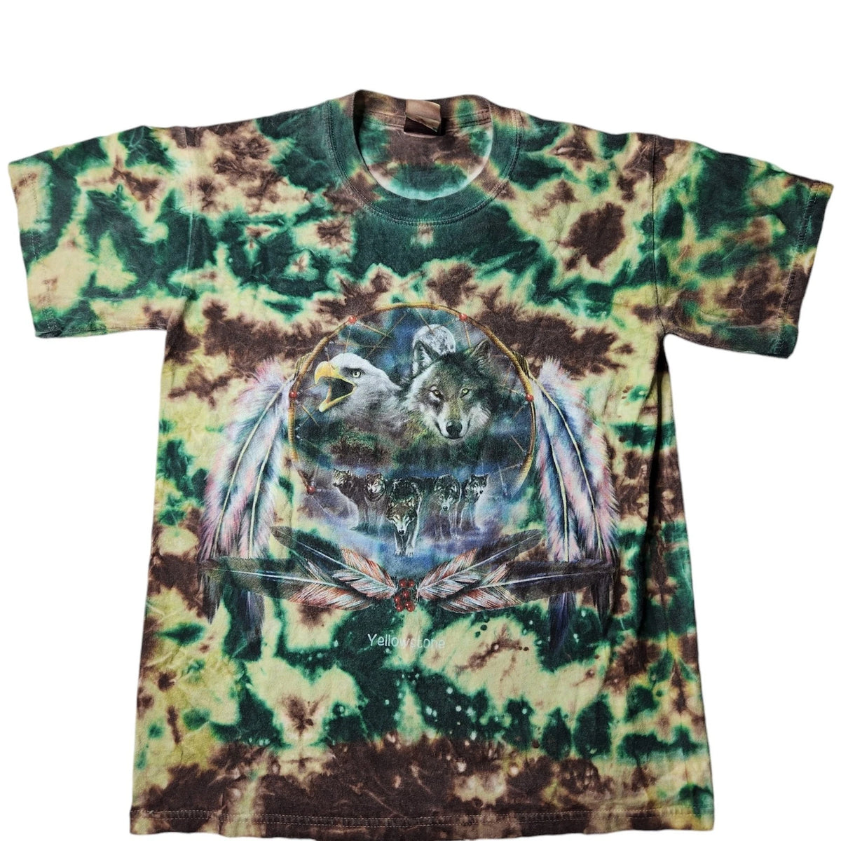 Vintage Yellow Stone Shirt Mens S Bald Eagle Tie-dye Nature National Park Tee