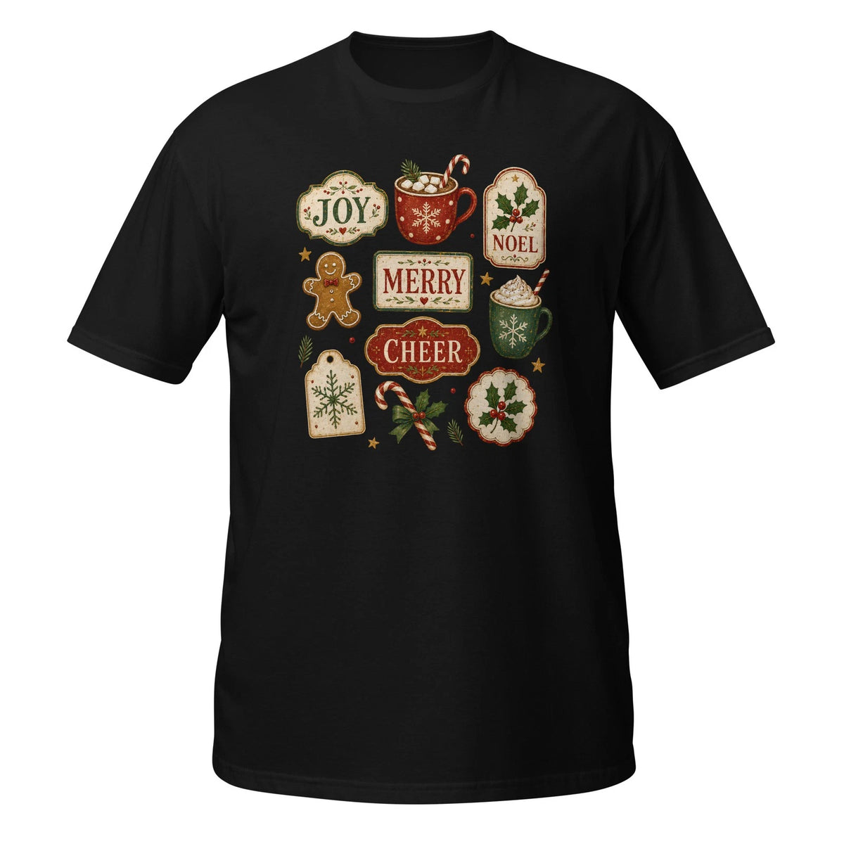 Christmas Joy Merry Cheer Noel Shirt Hot Cocoa Gingerbread Graphic Tee Cute Gift
