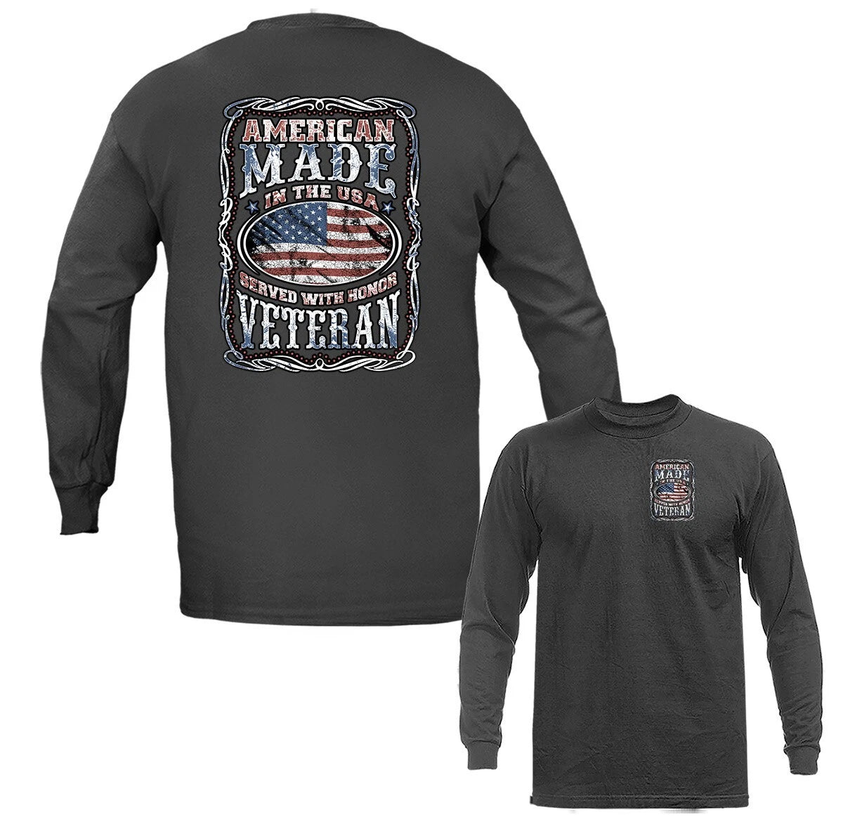 American Made in USA Military Veteran Patriotic US Flag Long Sleeve