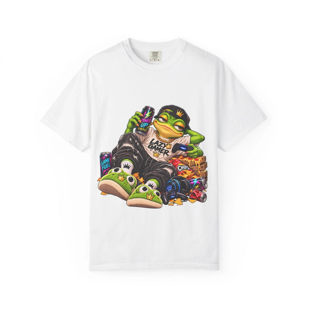 Chill Frog Gamer Tee | Graphic Frog Slippers, Soda, Snacks