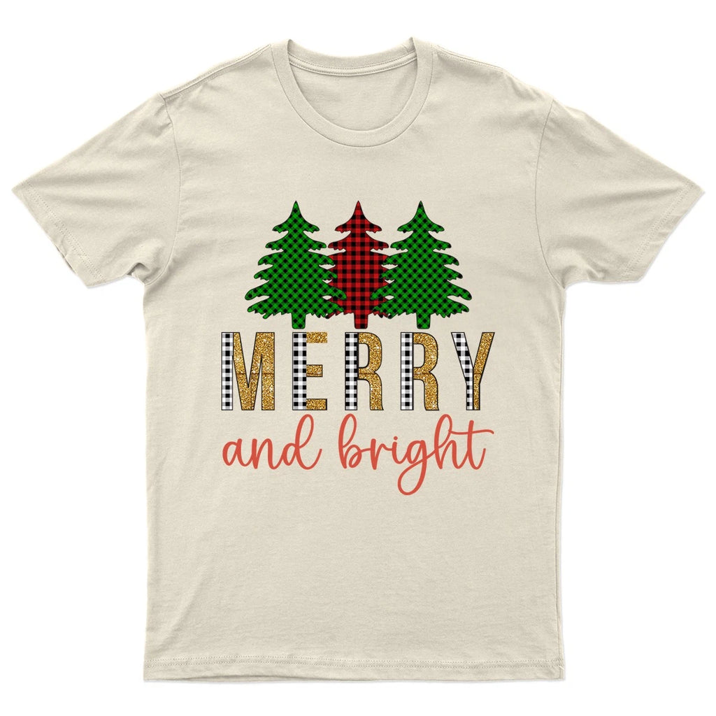 Merry And Bright Christmas T-Shirt Unisex Retro Funny Womens Vintage Mens -f
