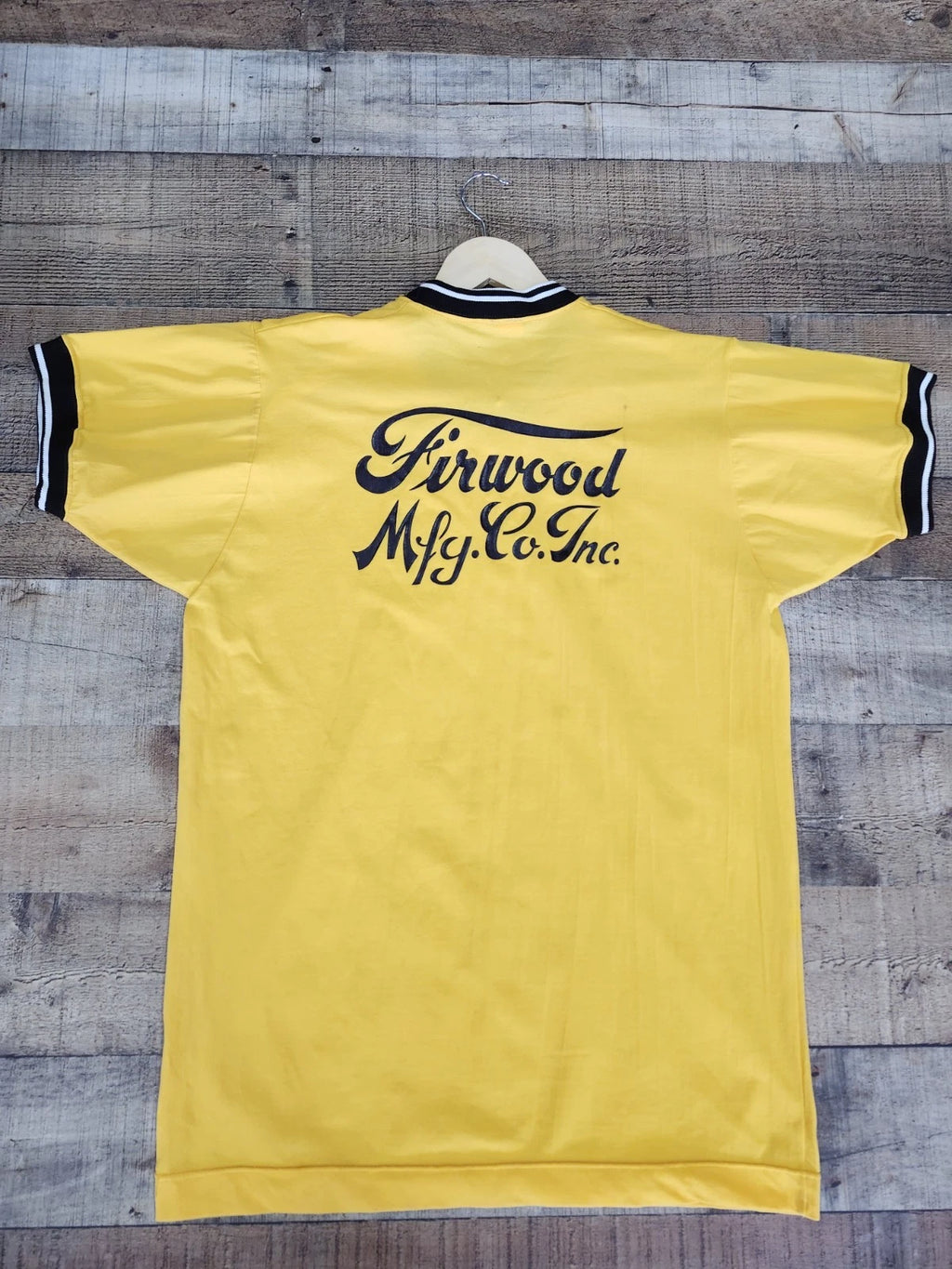 Vtg 70s RARE SIZE Xxl Yellow Ringer T Shirt W Company Logo On Back Great Shape