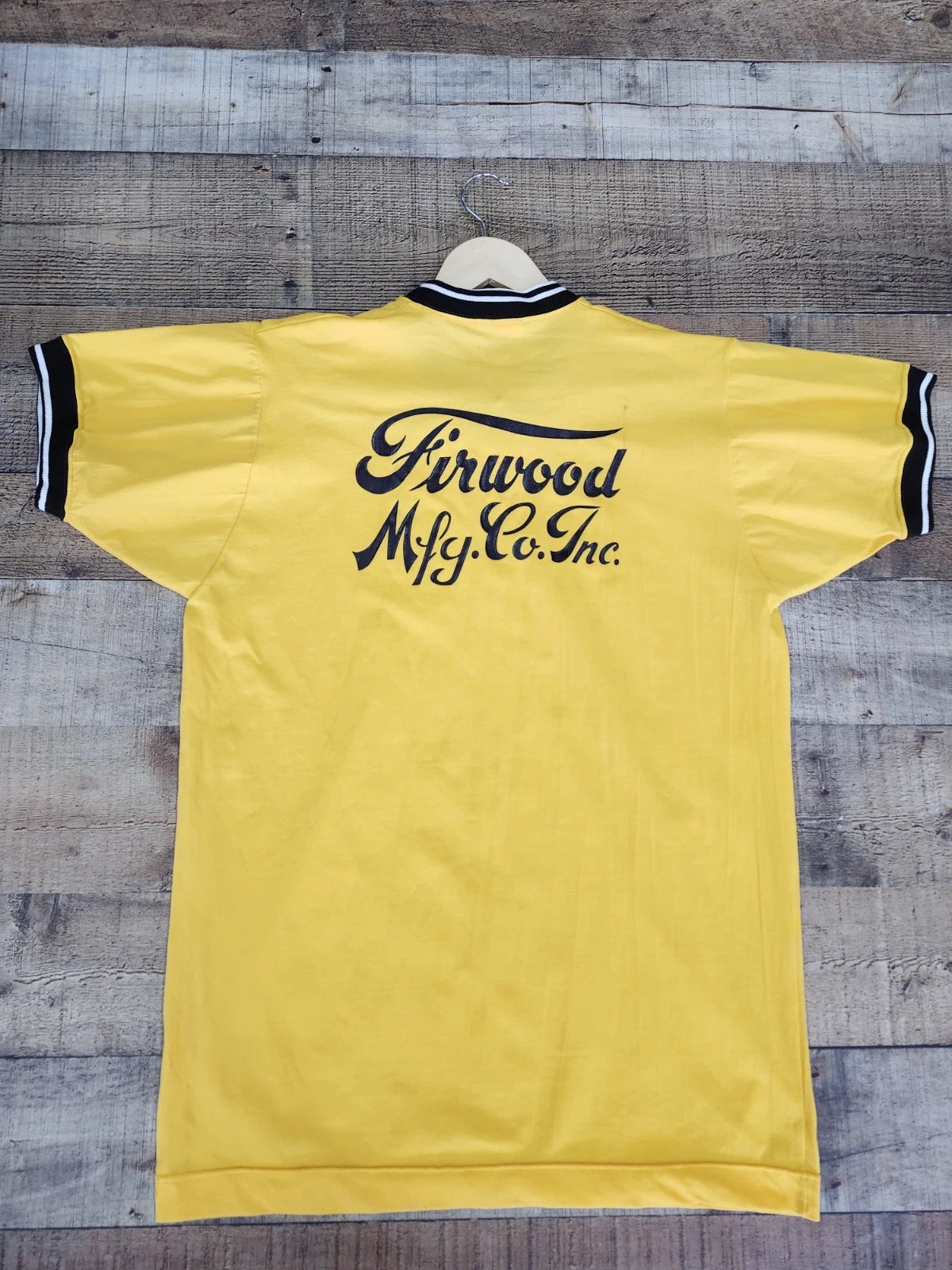 Vtg 70s RARE SIZE Xxl Yellow Ringer T Shirt W Company Logo On Back Great Shape
