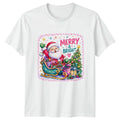 Cute Cartoon Santa Sleigh T-Shirt Festive Merry And Bright Christmas Gift