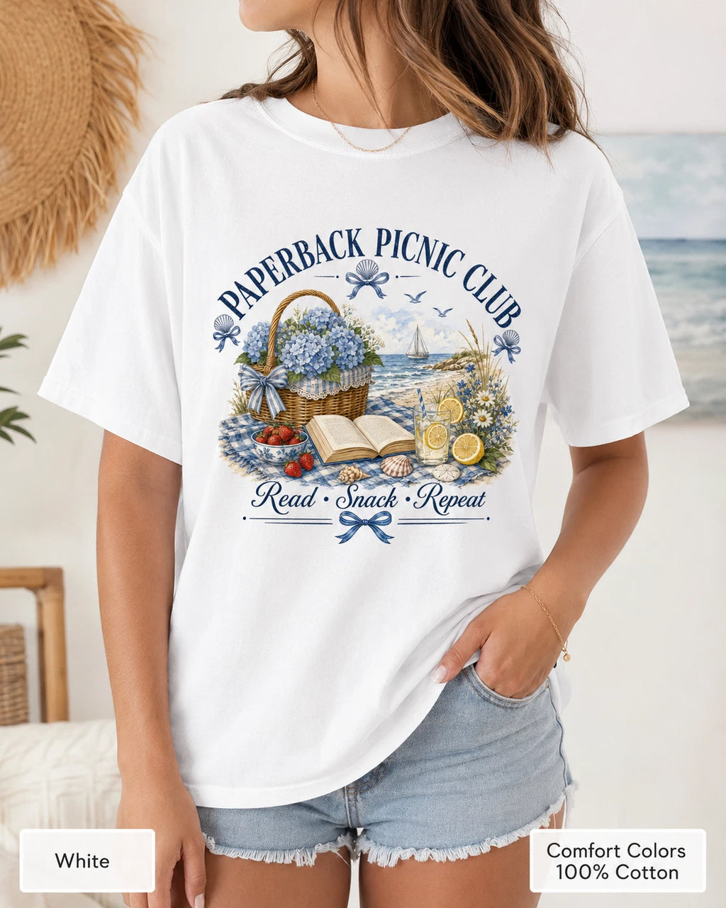 Paperback Picnic Club Shirt Coastal Book Lover Comfort Colors Tee Gift for Her