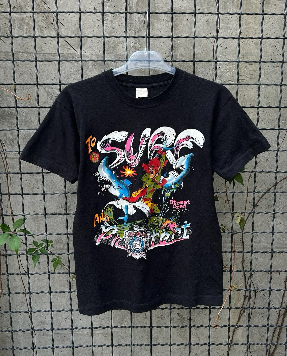 Vintage 90s Street Cred To Surf And Protect Comics T-shirt Size XS