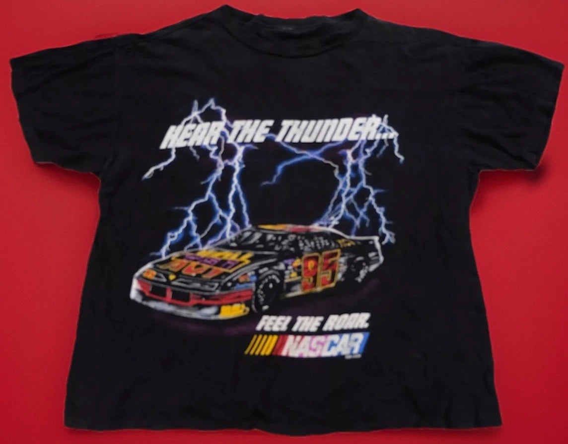 Vintage 90s Nascar “Hear The Thunder Feel The Roar” Mens Size 3XL Black T-Shirt
