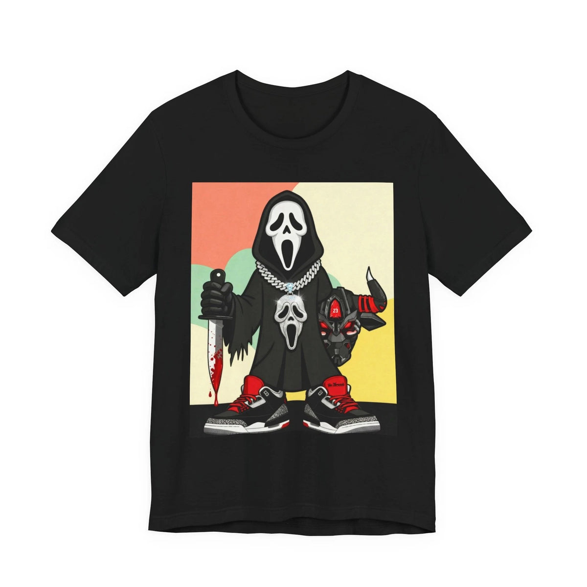 Scream Mask Grim Reaper T-Shirt | Horror Streetwear, Retro Color Block