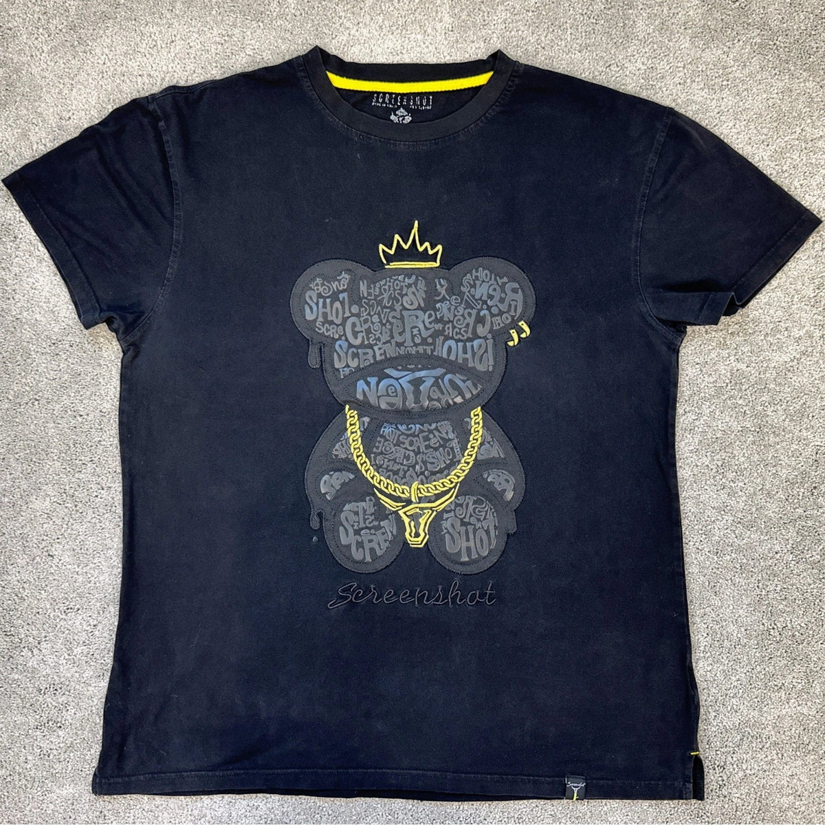 Screenshot Brand Bear Crown Gold Chain Graffiti Tee Black 2XL Streetwear