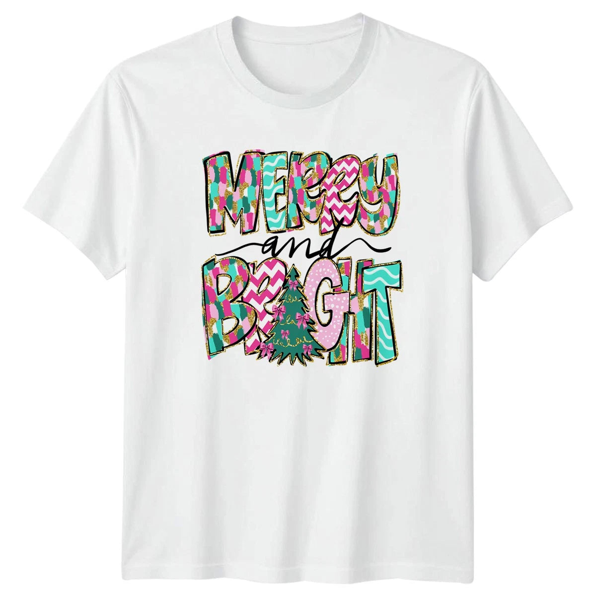 Merry And Bright Christmas Holiday Men Womens Graphic Tee Shirt