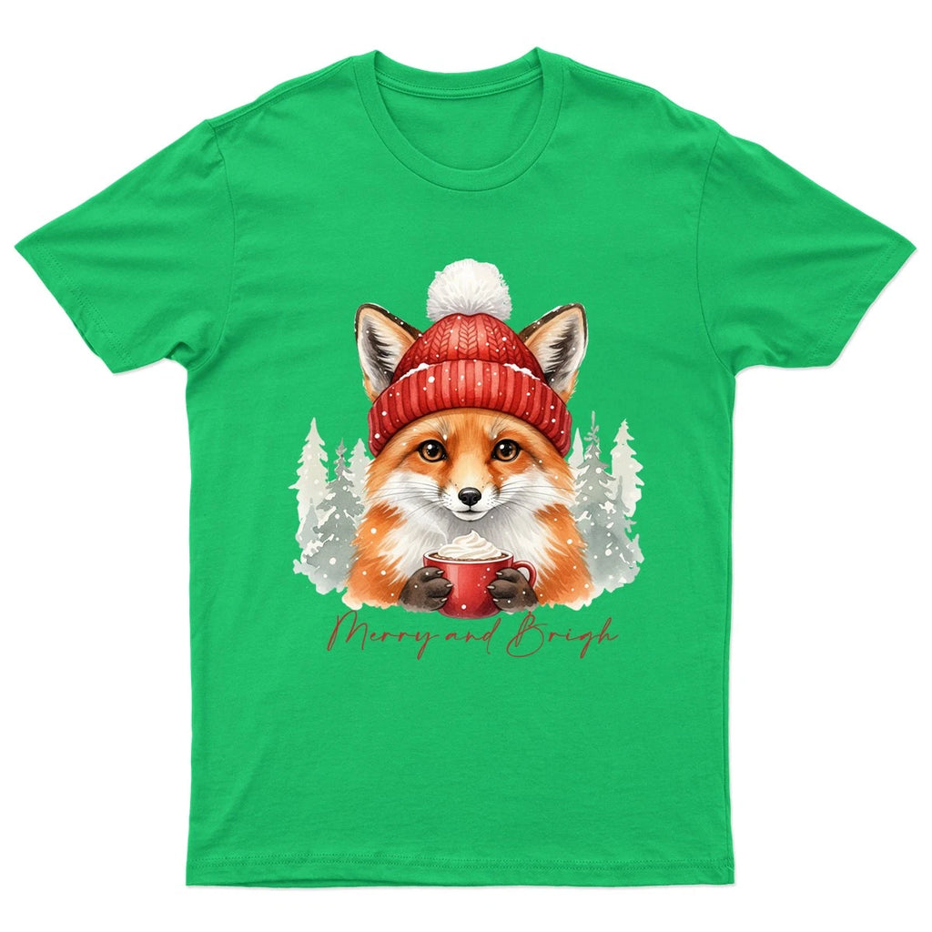 Merry And Bright Fox T-Shirt Unisex Gift Retro Seasonal Funny Xmas Santa