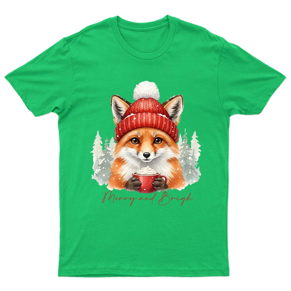 Merry And Bright Fox T-Shirt Unisex Gift Retro Seasonal Funny Xmas Santa