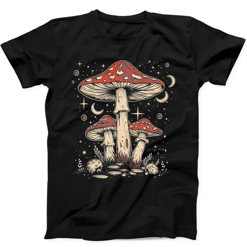 Magic Mushrooms Boho Retro Hippie Nature Night Moon Funny Gift  T Shirt 236