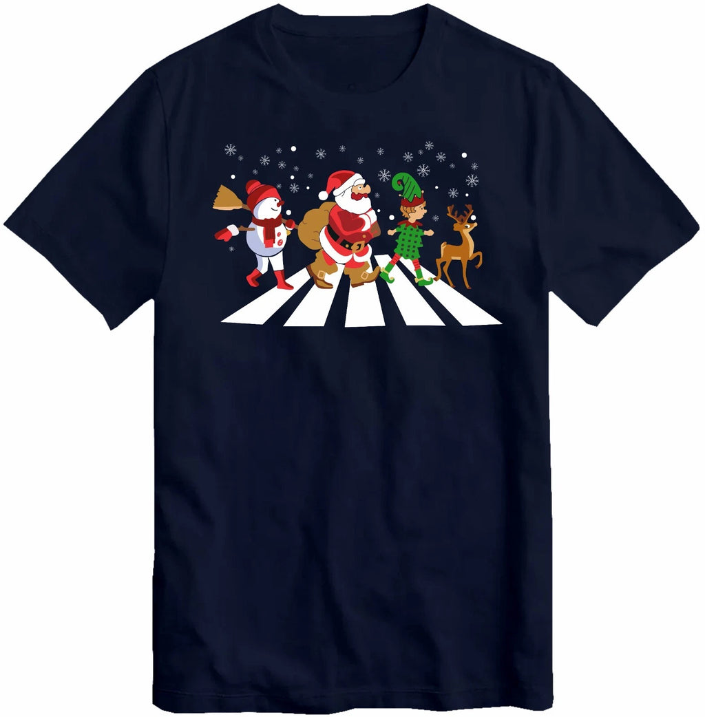 Elf Santa And Snowman Road T-Shirt Christmas Abbey Road T Shirt Baby Rudolph Tee