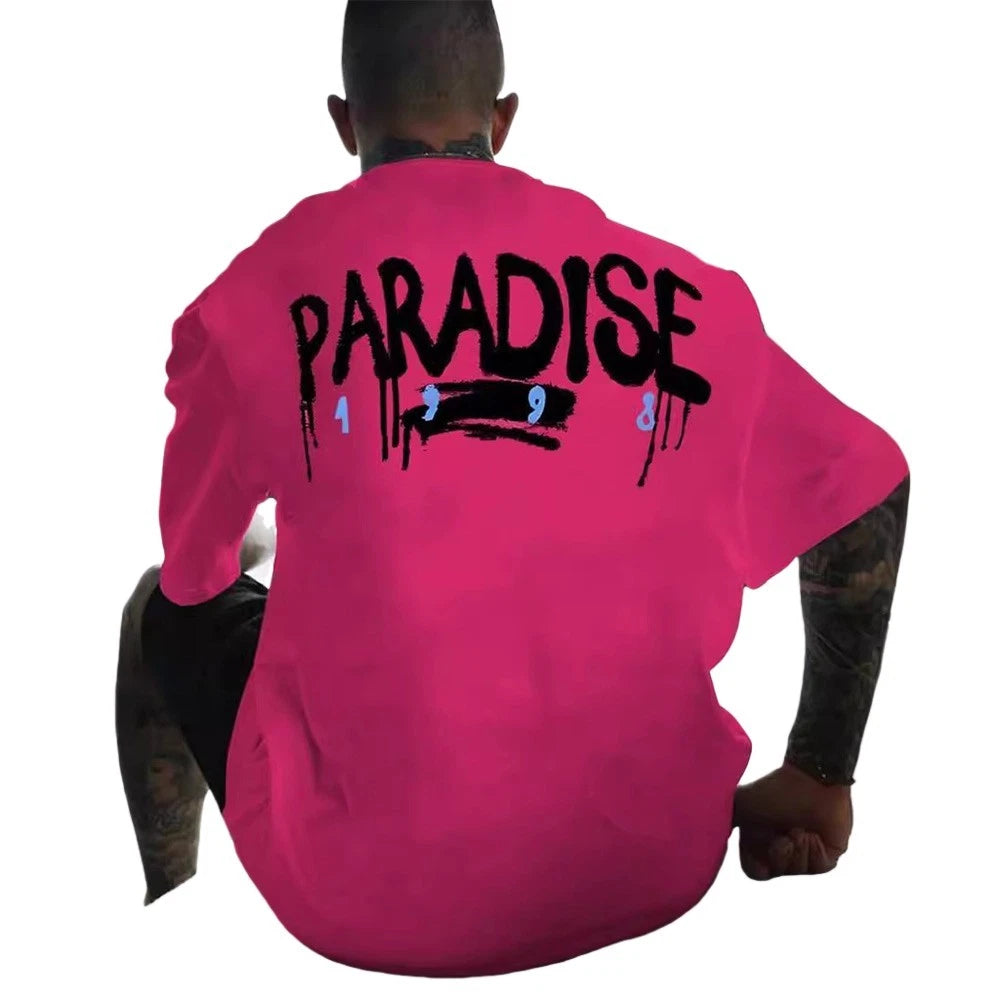 Mens Rose Colored Printed Tshirt Street Fashion Casual for Autumn Winter