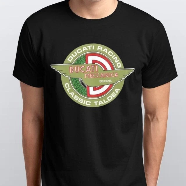 Retro Ducati Racing Style  Motorcycle Printed T Shirt mens womens black white