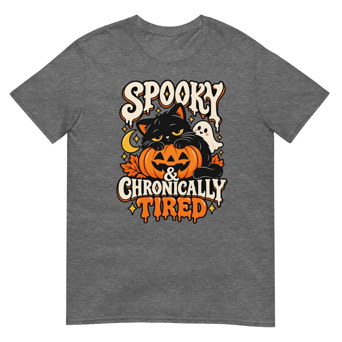 Spooky Chronically Tired Shirt Black Cat Halloween Pumpkin Funny Tee