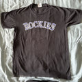 Vtg Colorado Rockies T Shirt XL Majestic MLB Baseball Black Purple Arch Logo Y2K
