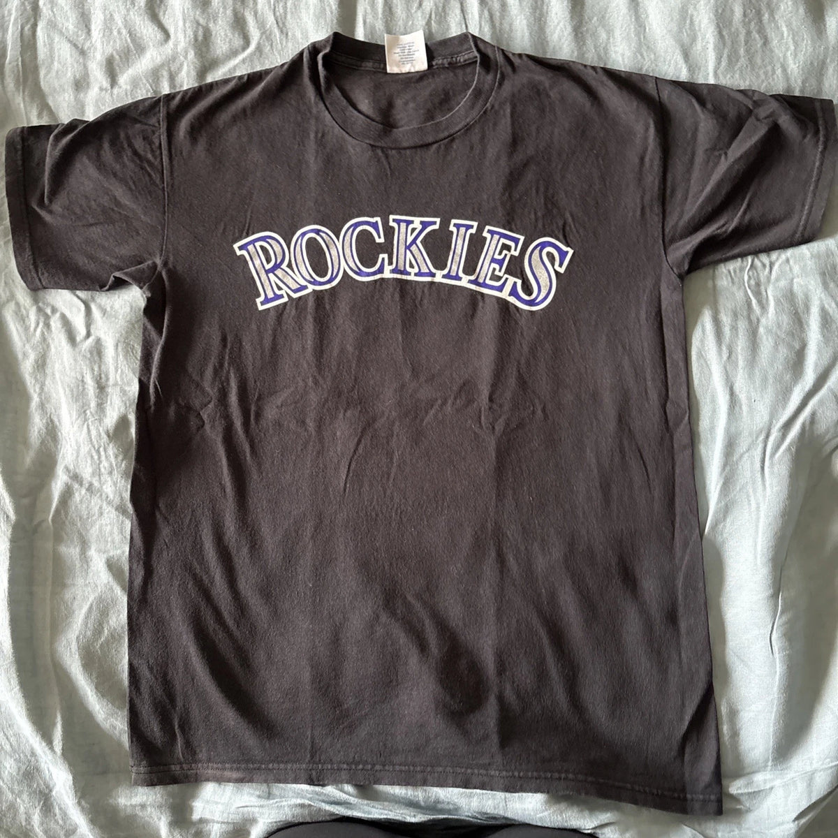 Vtg Colorado Rockies T Shirt XL Majestic MLB Baseball Black Purple Arch Logo Y2K