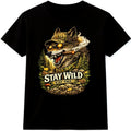 Stay Wild Stay Free Wolf Camo Hat Sunglasses Cigar Forest Wildlife Graphic Tee.