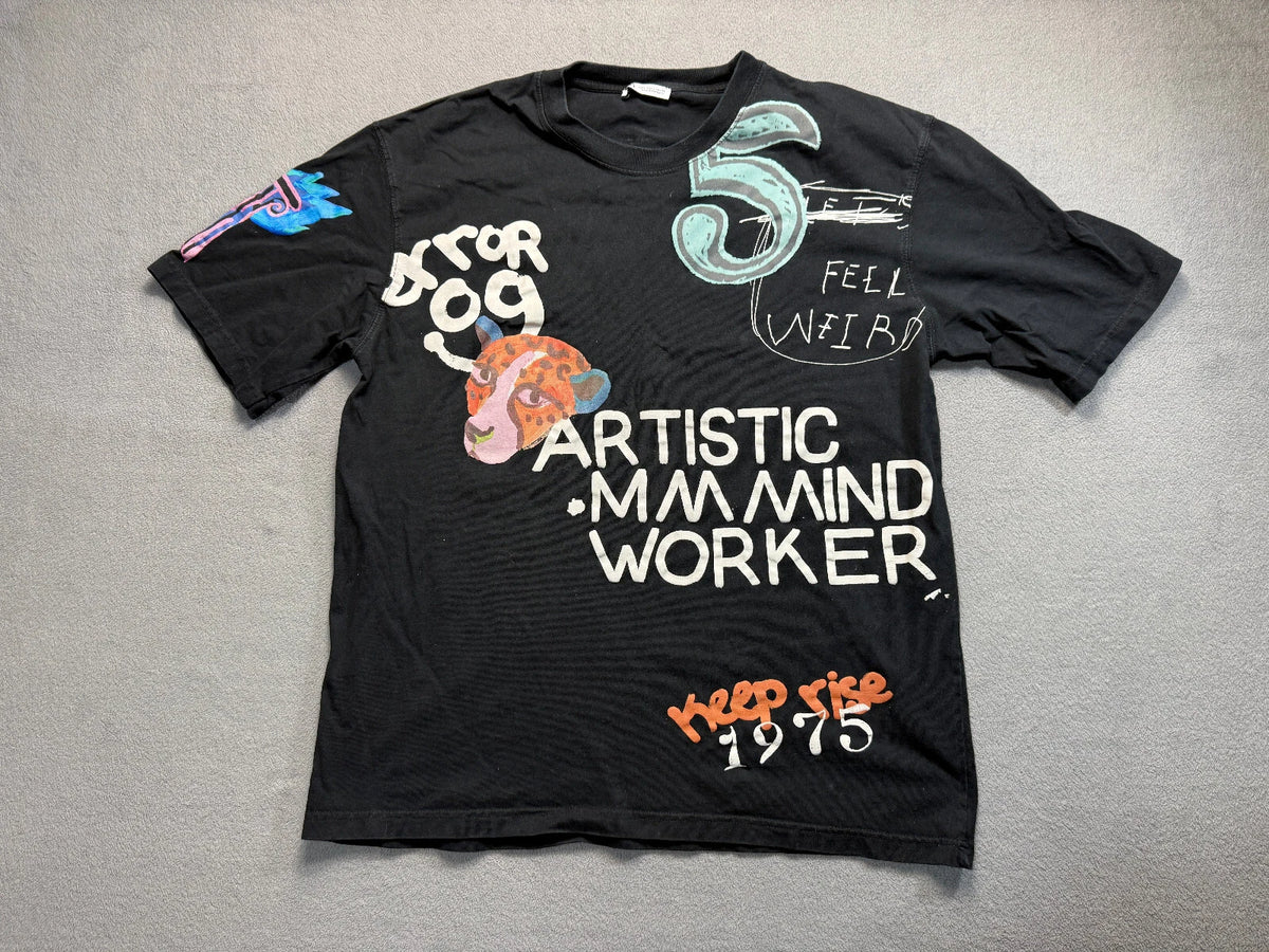 ZARA graffiti artistic mmming worker black shirt mens size L