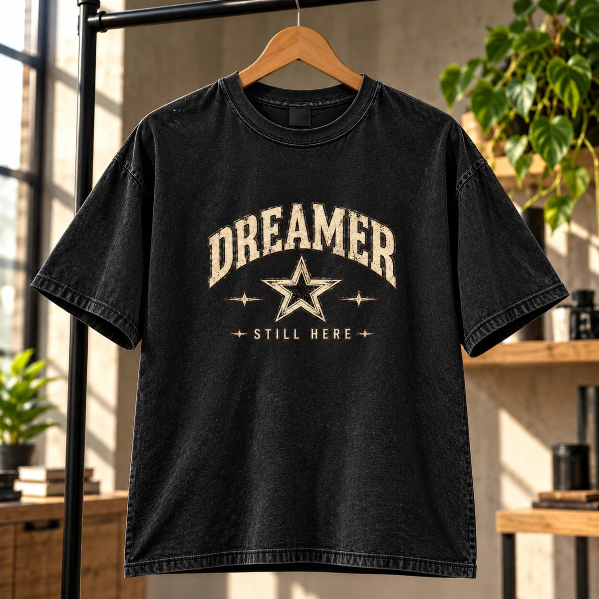 Dreamer Still Here Shirt Vintage Distressed Star Retro  Acid Wash Burnout