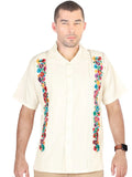 Men's Mexican Embroidered Guayabera Shirt 100% Cotton Beige 603112