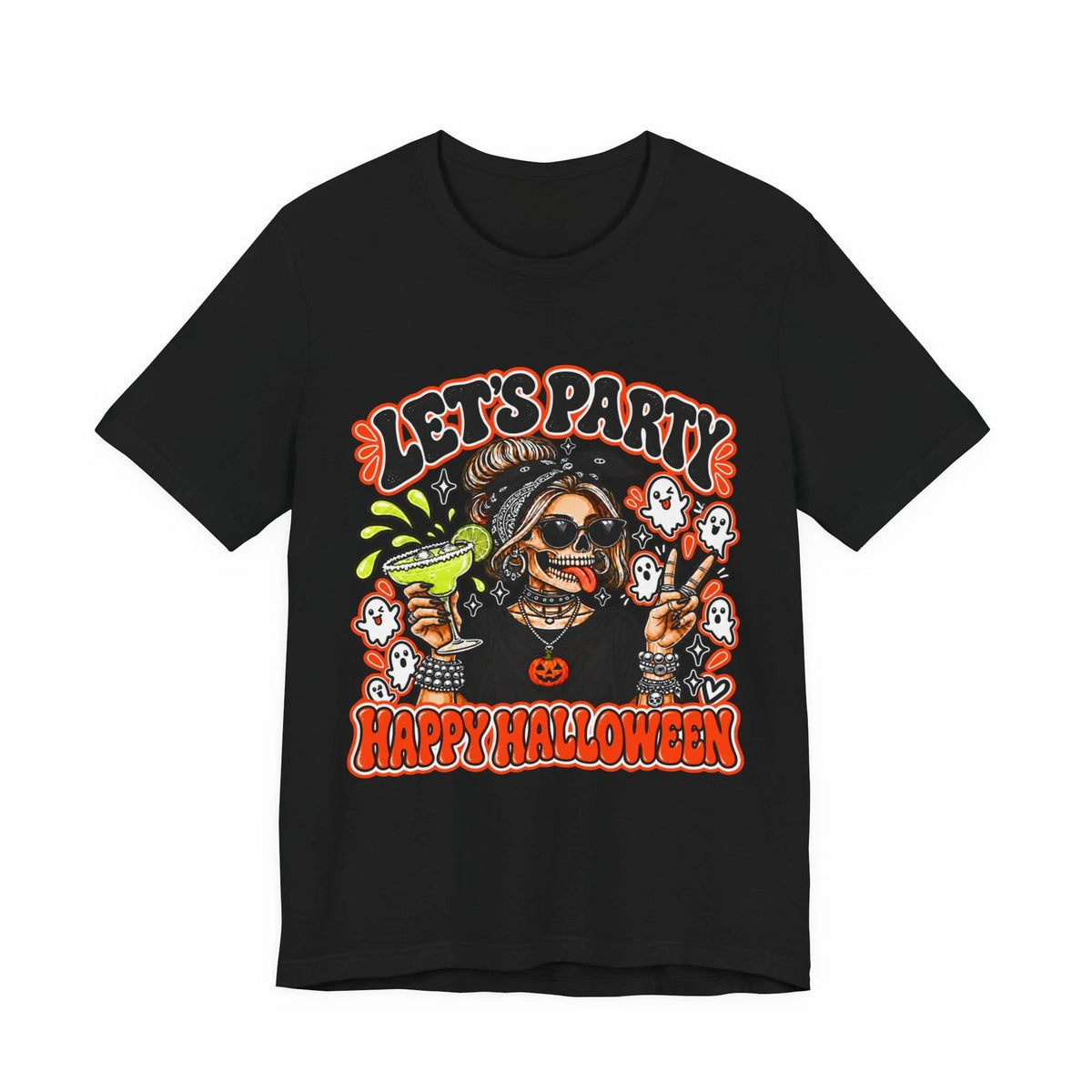 Let’s Party Skeleton Lady Happy Halloween Tee | Halloween Party Shirt