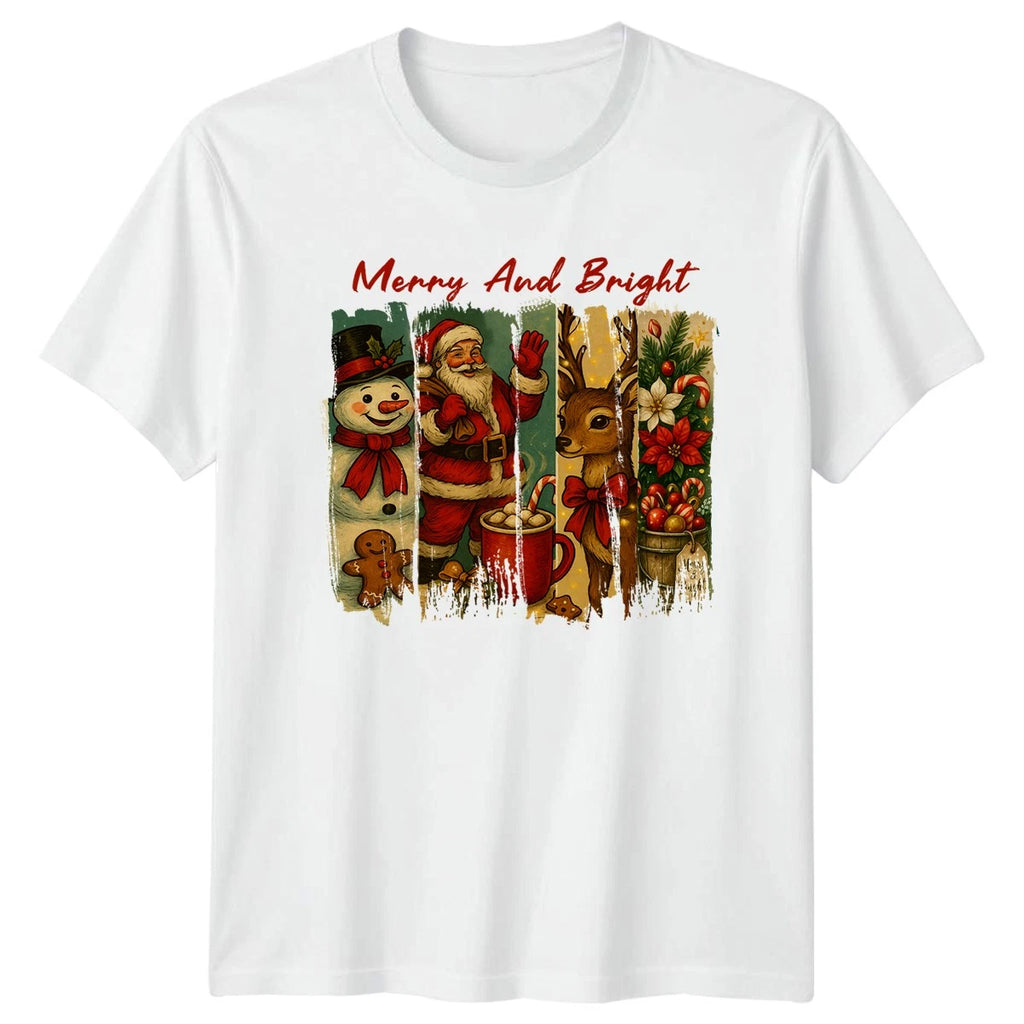 Merry And Bright Christmas Holidays Santa Snowman Mens T-Shirt Womens Tee