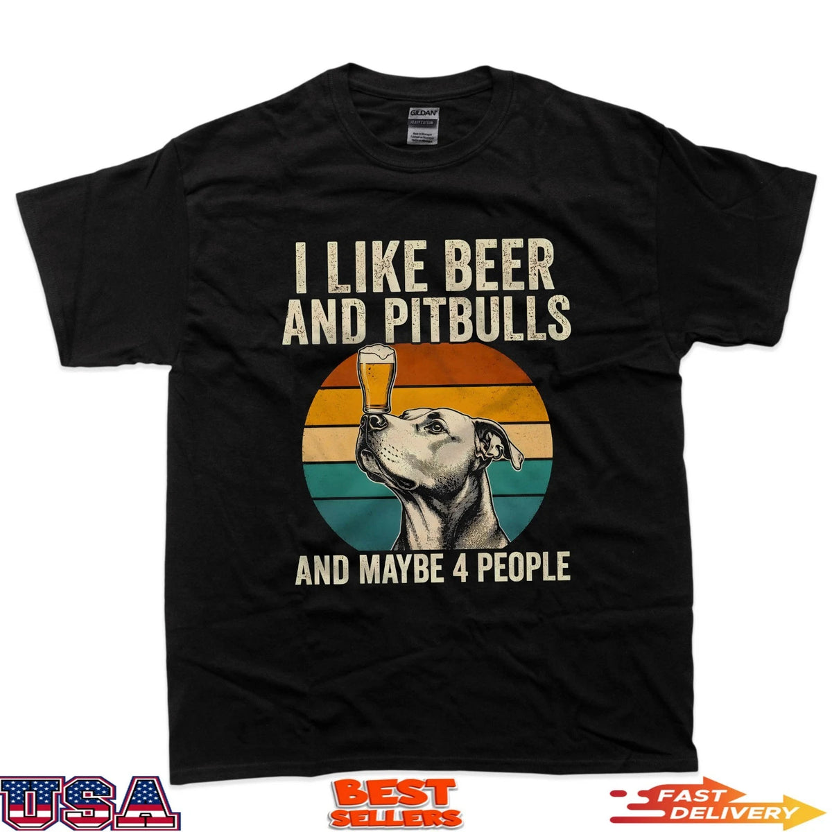 I Like Beer and Pitbulls and Maybe 3 People Retro Sunset T-Shirt