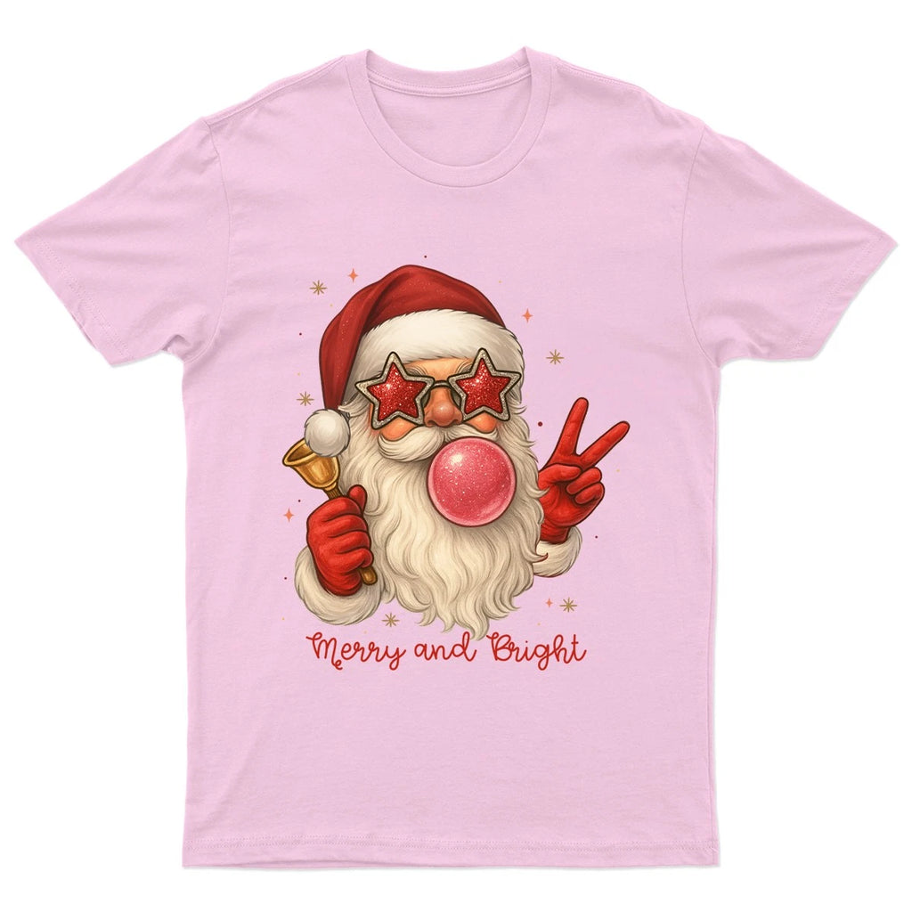Merry And Bright Santa T-Shirt Unisex Gift Retro Funny Womens Vintage Mens
