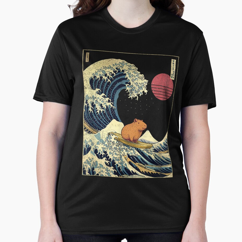 Capybara Japanese Kanagawa Wave Funny Surf Animal Art for Men Women Kids , Capybara Gift Lover by DZIRI NAJAT