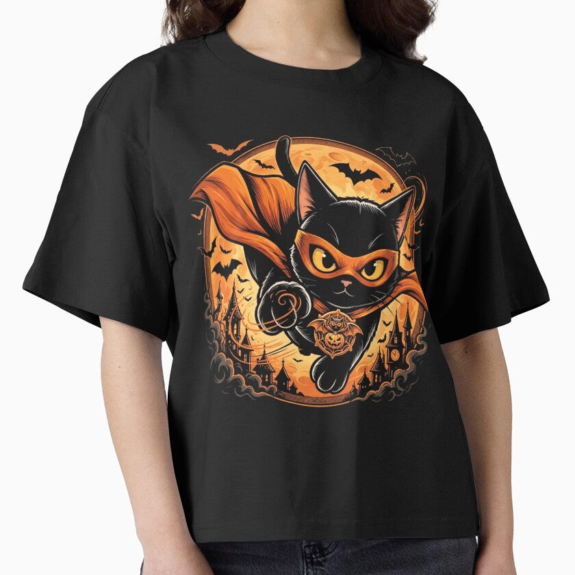 Superhero Black Cat Halloween Bat Moon Vintage Comic by Retro Whiskers