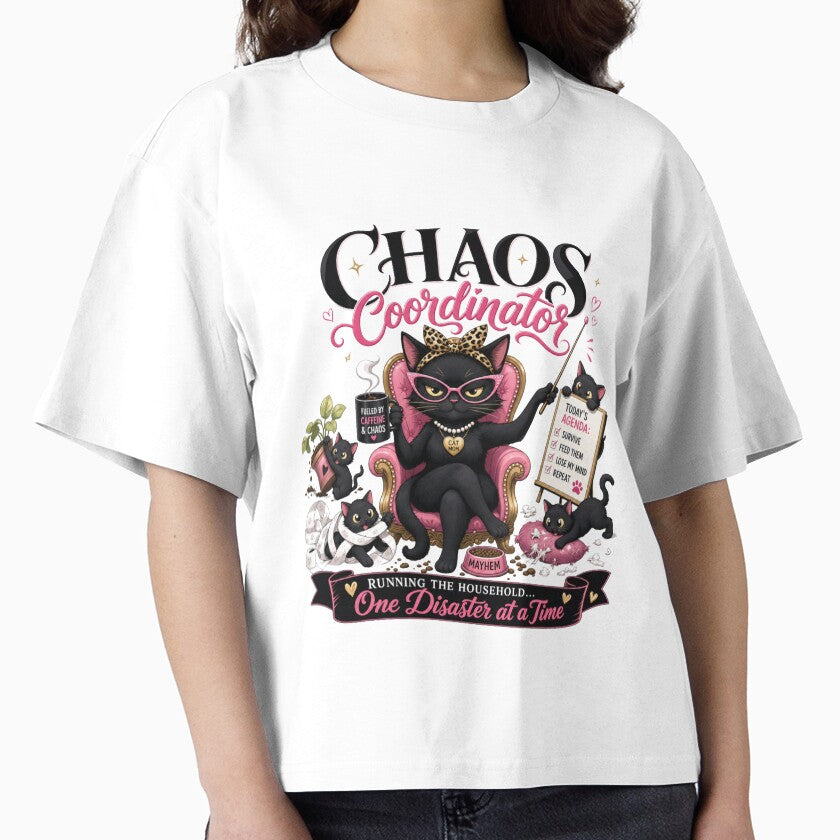 Chaos Coordinator Black Cat Mom Funny Kawaii T-Shirt by Ashley critters
