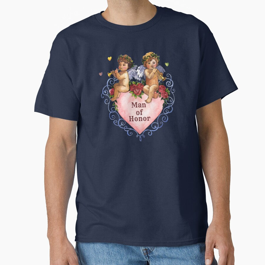 Wedding party gift man of honor angels cherubs heart blue by GrammarDance
