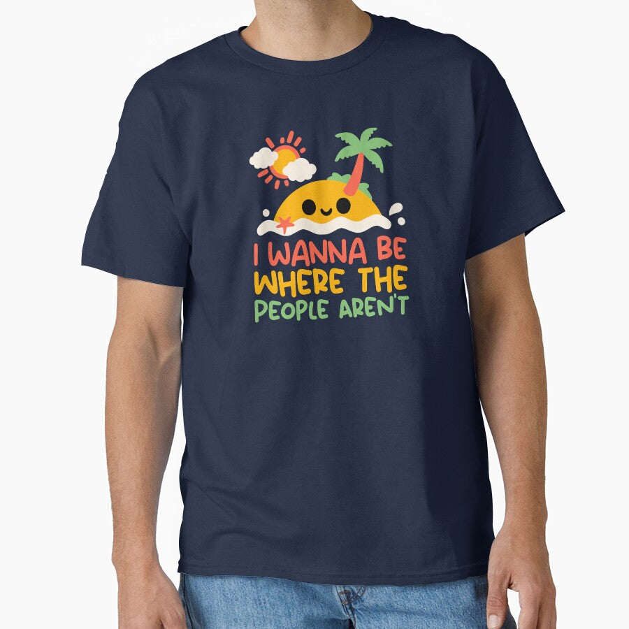 I Wanna Be Where The People Aren't - Kawaii Minimalist Desert Island by NemiMakeit