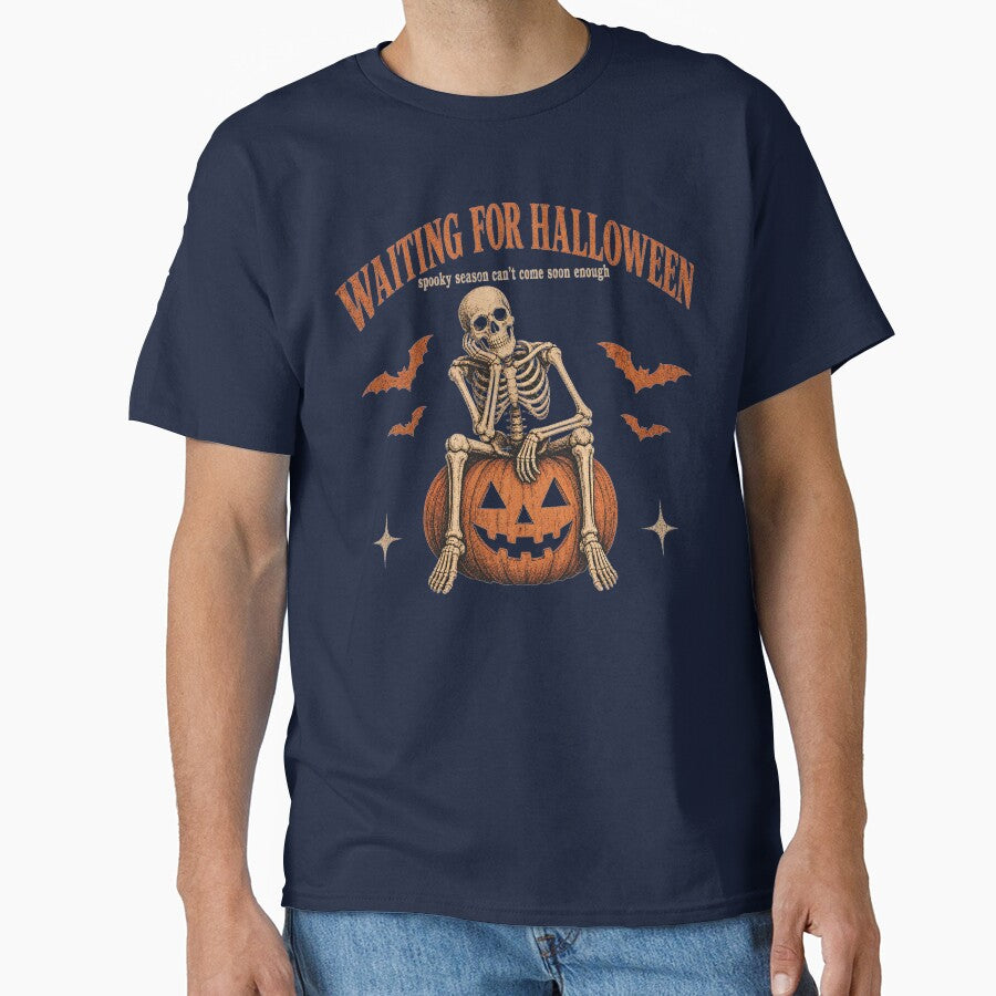 Waiting for Halloween Vintage Skeleton on Pumpkin by LinaDesign Store