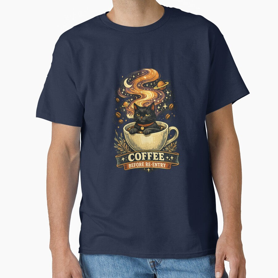 Coffee Before Re-Entry Cosmic Black Cat by tegrammer