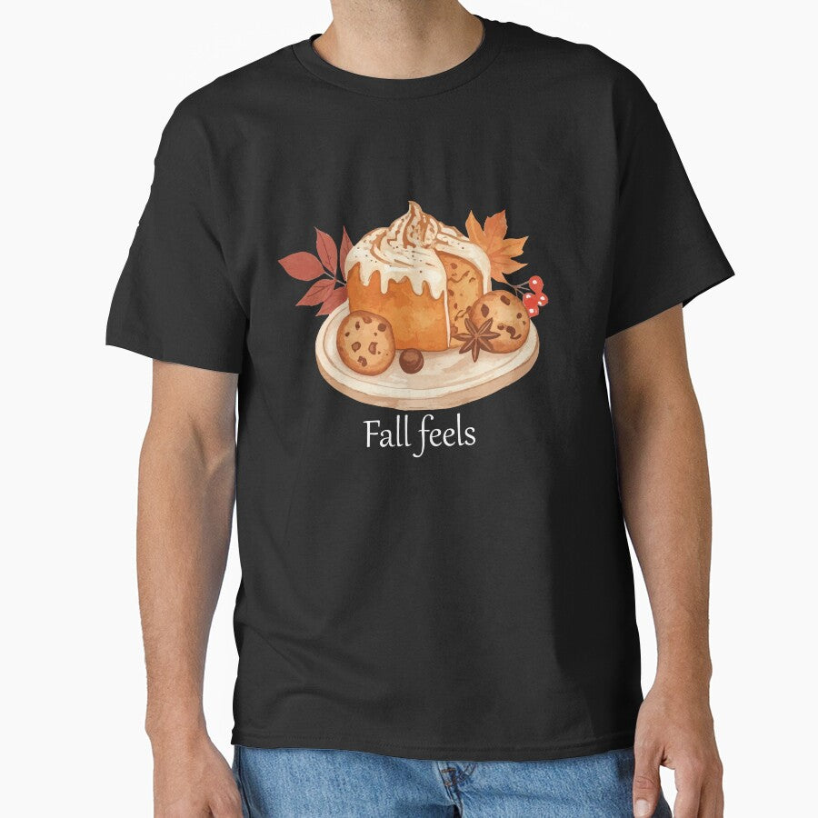 Fall Feels Cozy Autumn Cake Illustration on black by designsoftinaa