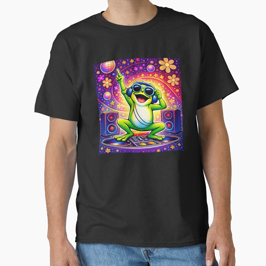 Psychedelic Dancing Frog DJ – Trippy Rainbow Rave Animal with Headphones by Digital Culture Studio