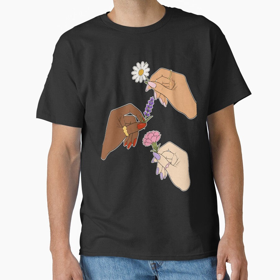 Hands Sharing Flowers Diverse Skin Tones Illustration by DjFreeq