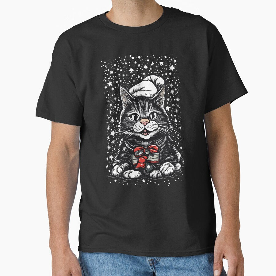 funny black cat pushing christmas tree by Batiz